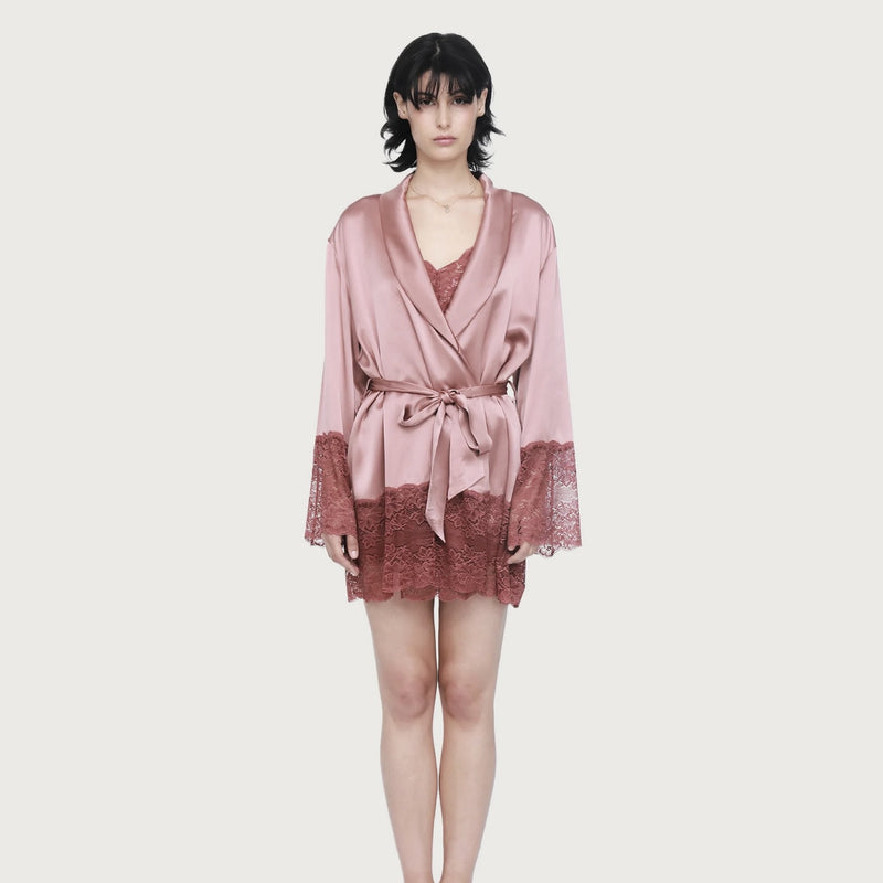 Silk and Lace Robe - Mauve