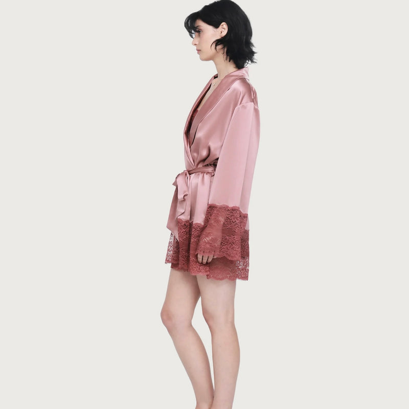 Silk and Lace Robe - Mauve