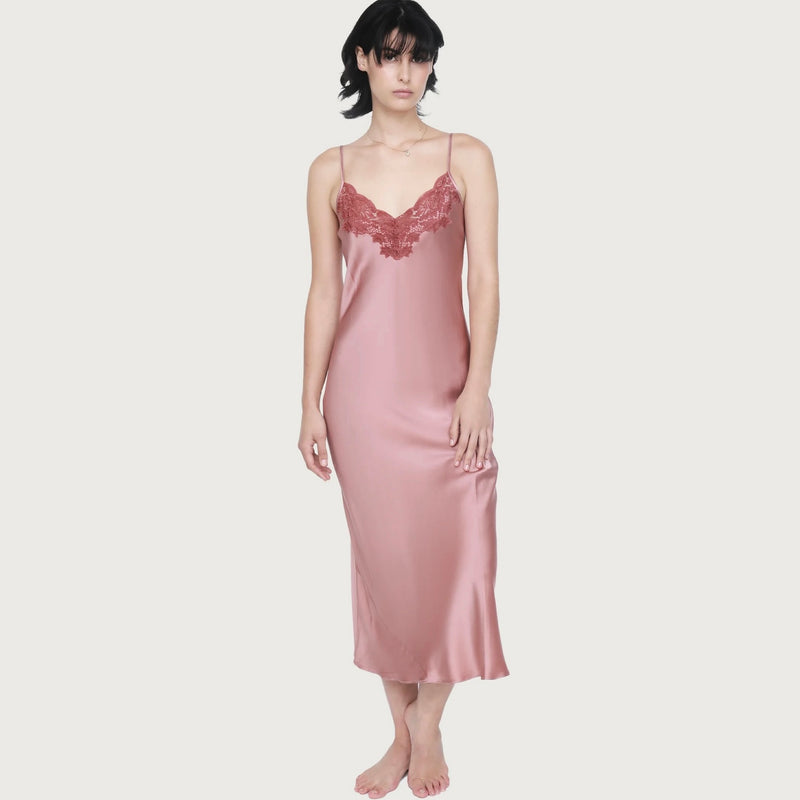 Silk and Lace Long Slip - Mauve